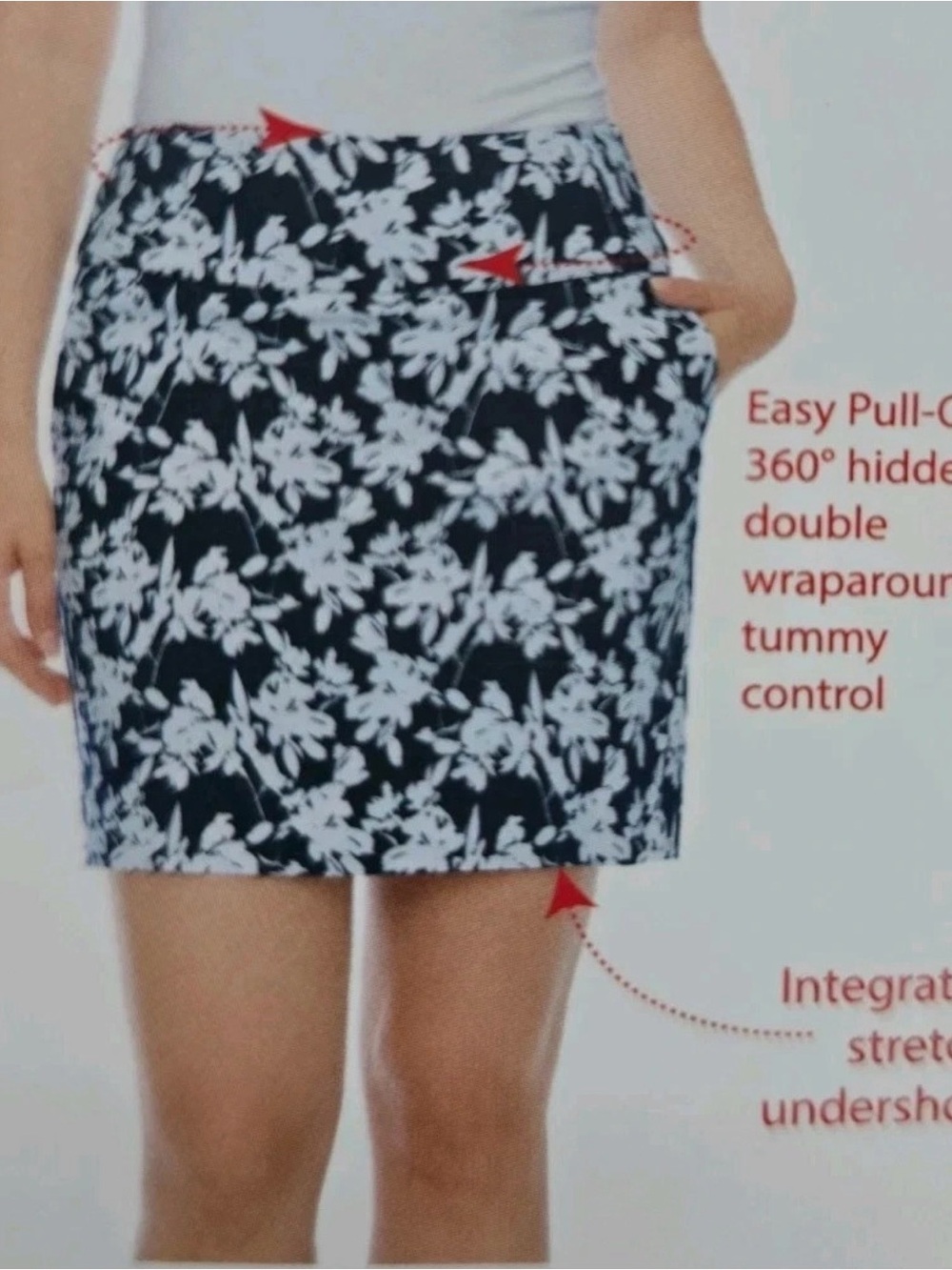 Floral Print Women's Large Tummy Control Skor Stretch Skirt